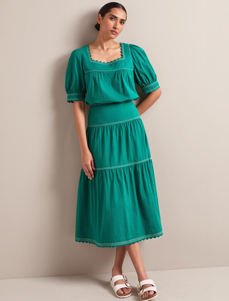 Shannon Cotton Seersucker Blouse - Dark Green