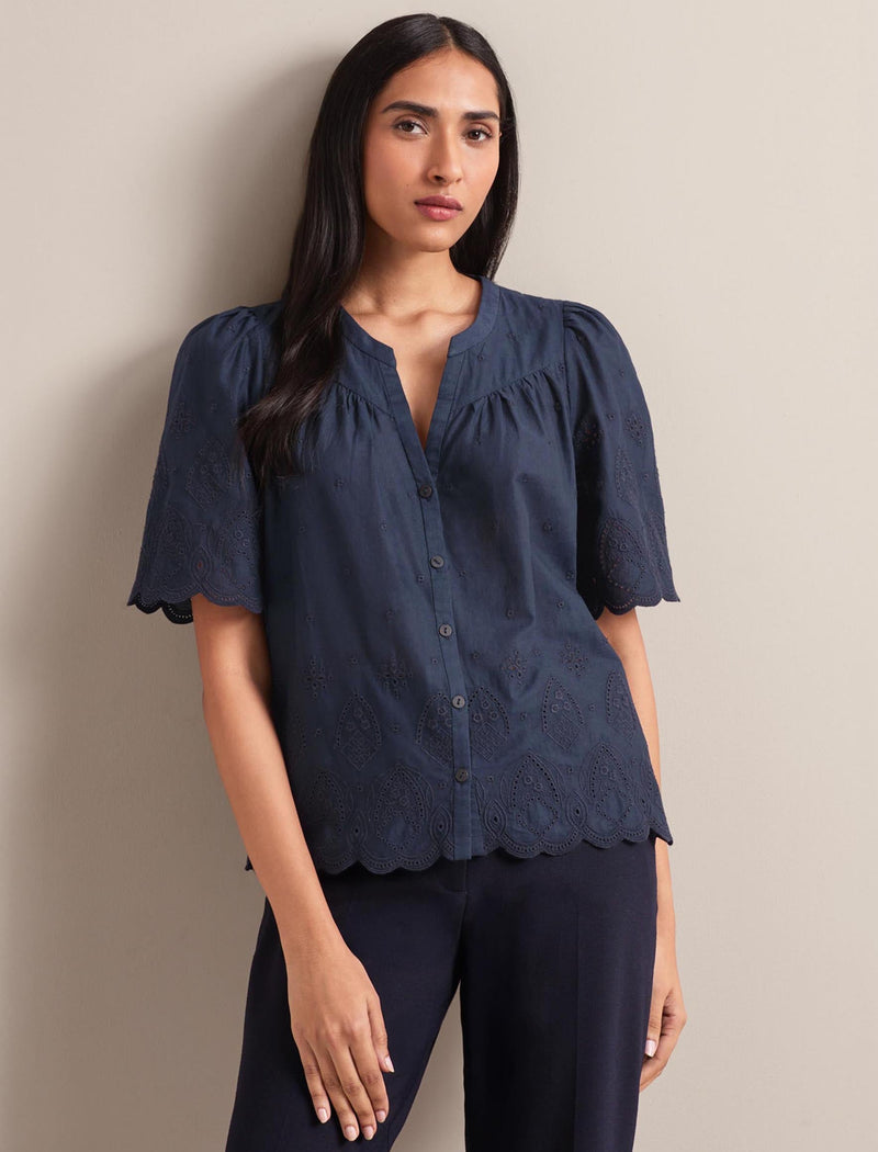 Bonnie Organic Cotton Blouse - Navy