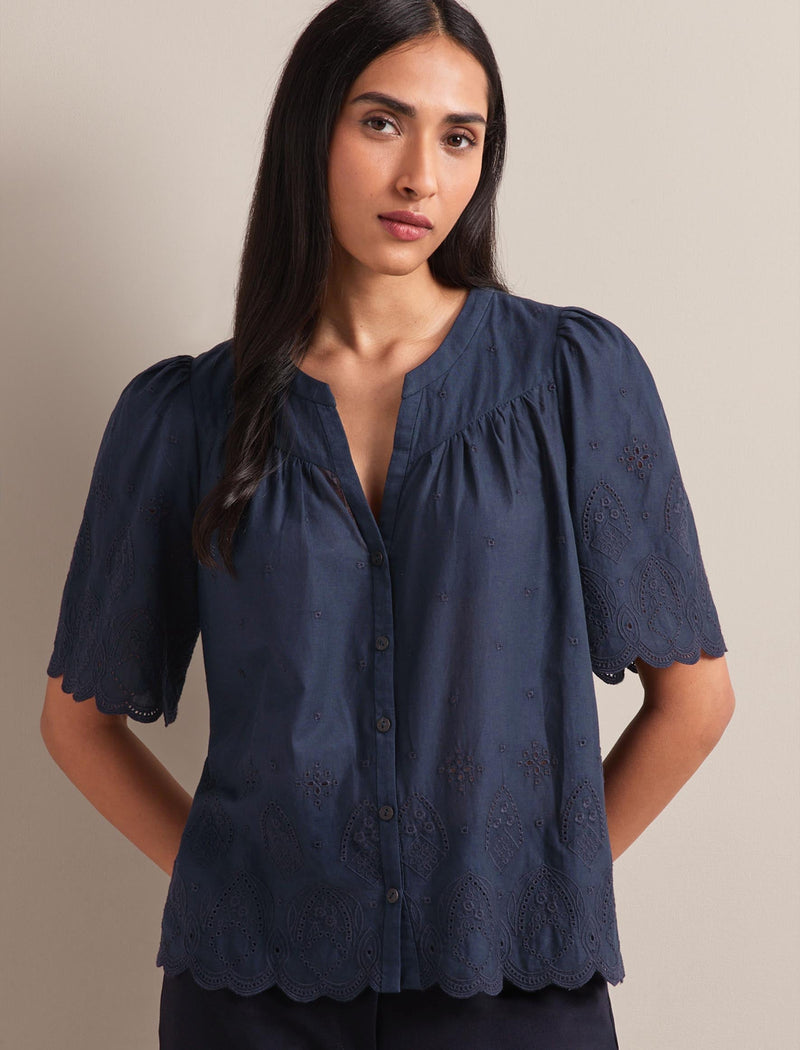 Bonnie Organic Cotton Blouse - Navy