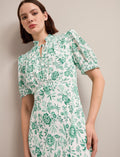 Irina Cotton Blend Midi Dress - Green Palm Floral Print