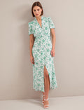Liliana Cotton Blend Maxi Dress - Green Palm Floral Print