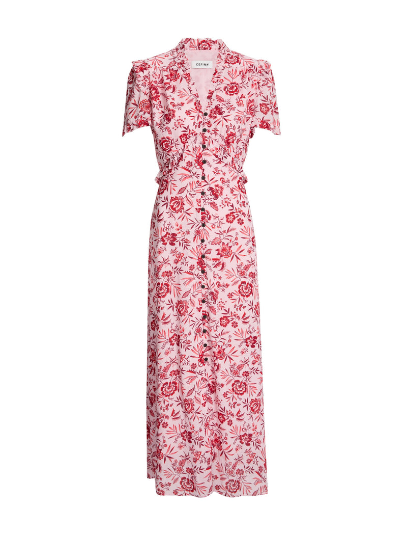 Liliana Cotton Blend Maxi Dress - Pink Palm Floral Print