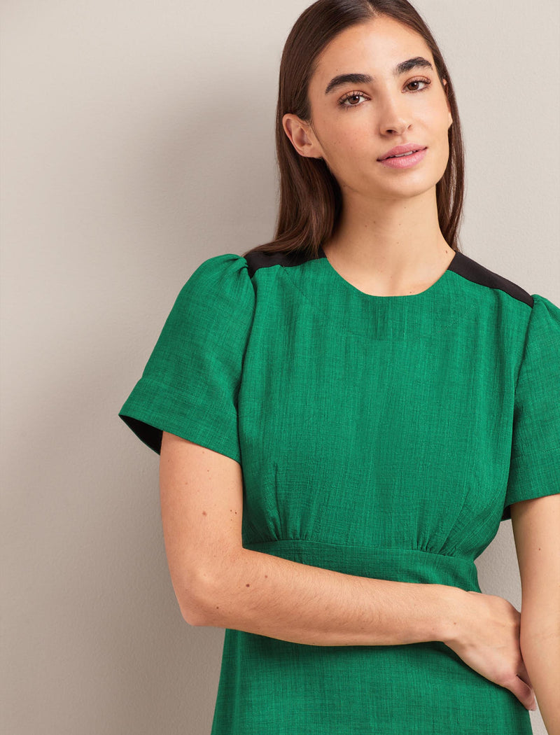 Carey Techni Voile Midi Dress - Emerald Green Black