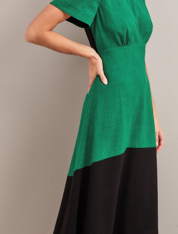 Carey Techni Voile Midi Dress - Emerald Green Black