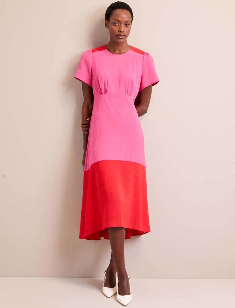 Carey Techni Voile Midi Dress - Hot Pink Crimson