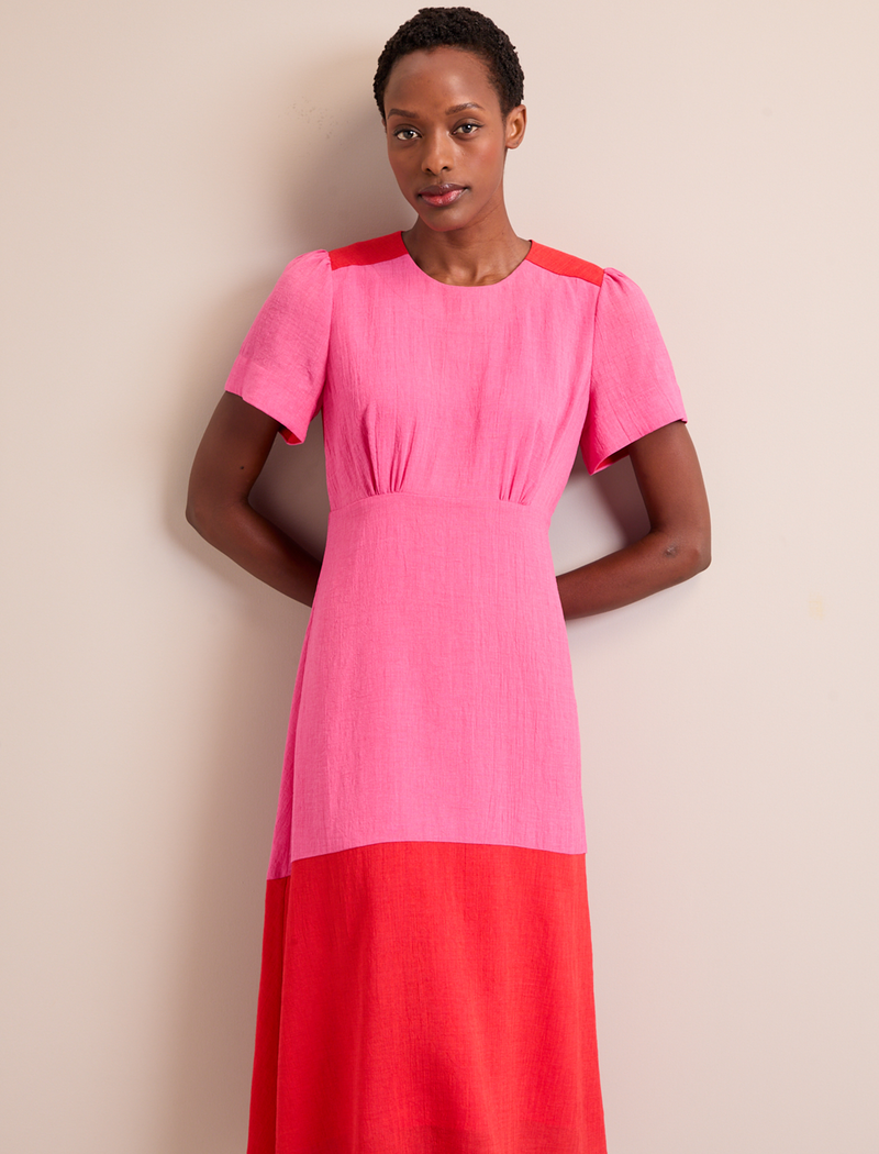 Carey Techni Voile Midi Dress - Hot Pink Crimson