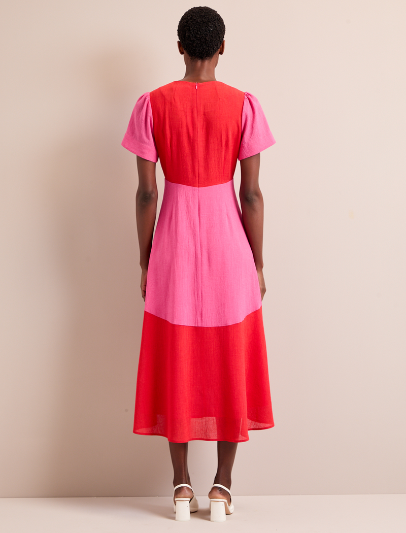 Carey Techni Voile Midi Dress - Hot Pink Crimson