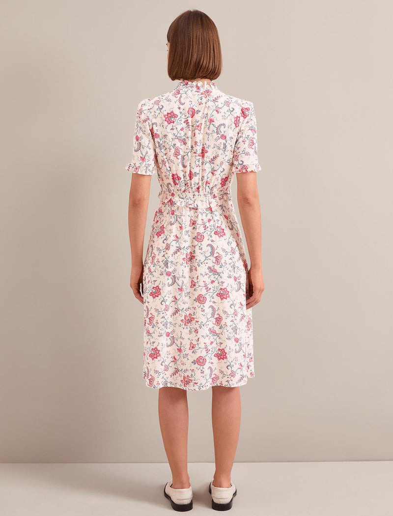 Tabby Silk Dress - Cream Multi Trailing Floral Print