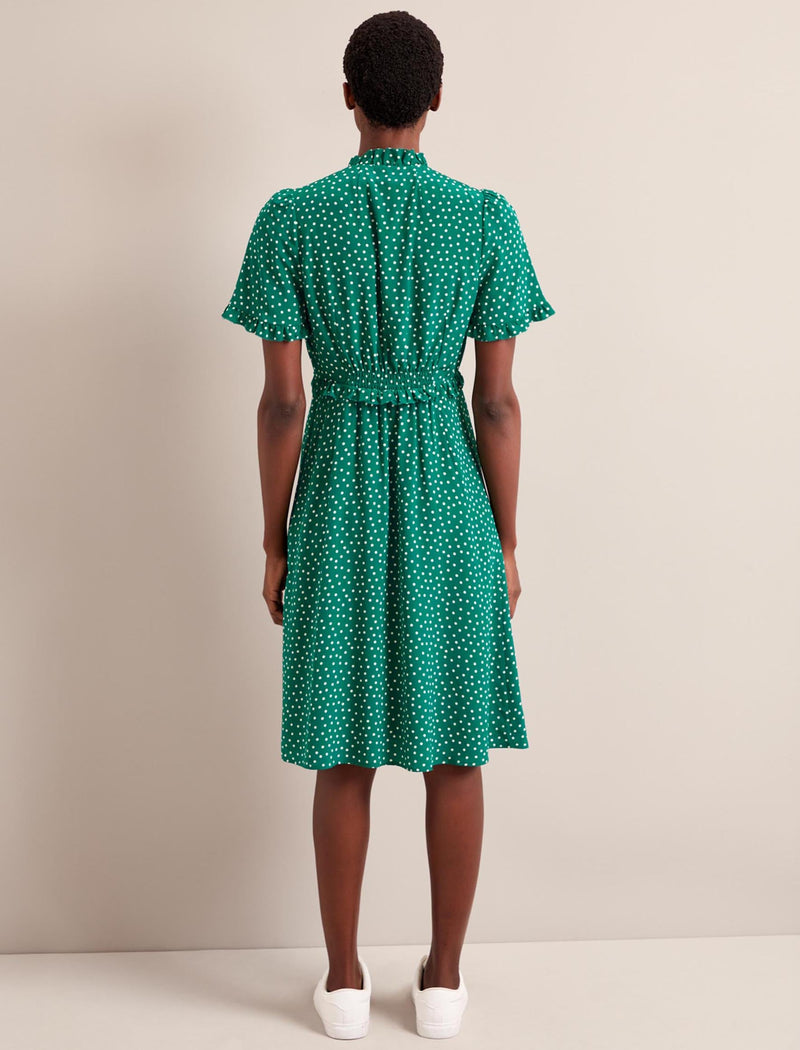 Tabby Silk Dress - Green Cream Polka Dot