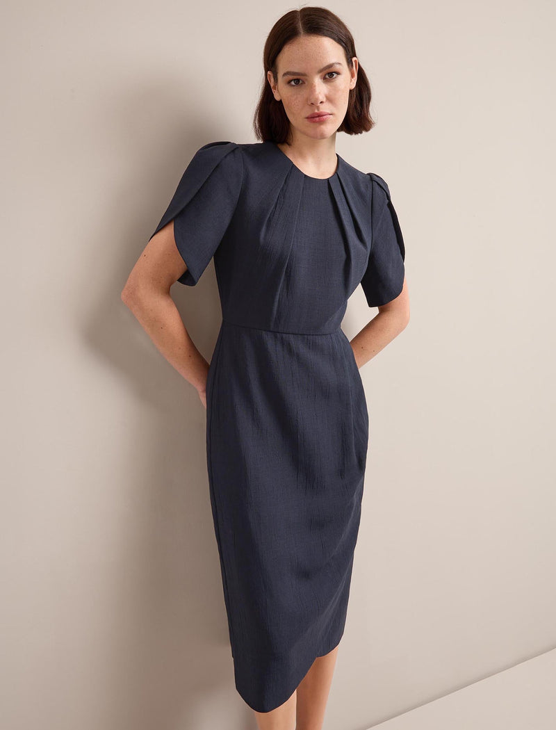 Sophie Techni Voile Midi Dress - Navy