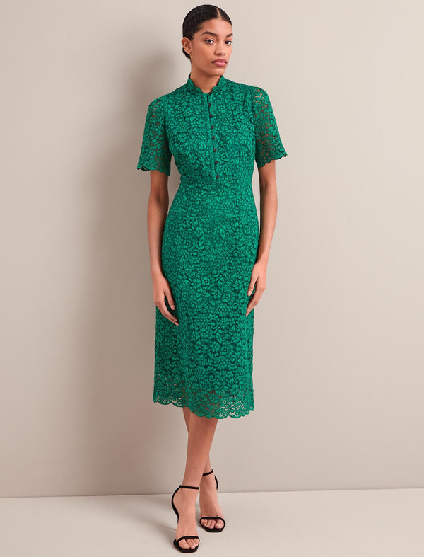 Jessica Lace Midi Dress - Emerald Green