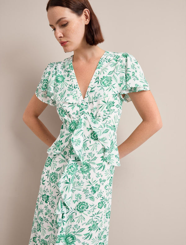 Vivienne Cotton Blend Maxi Dress - Green Palm Floral Print