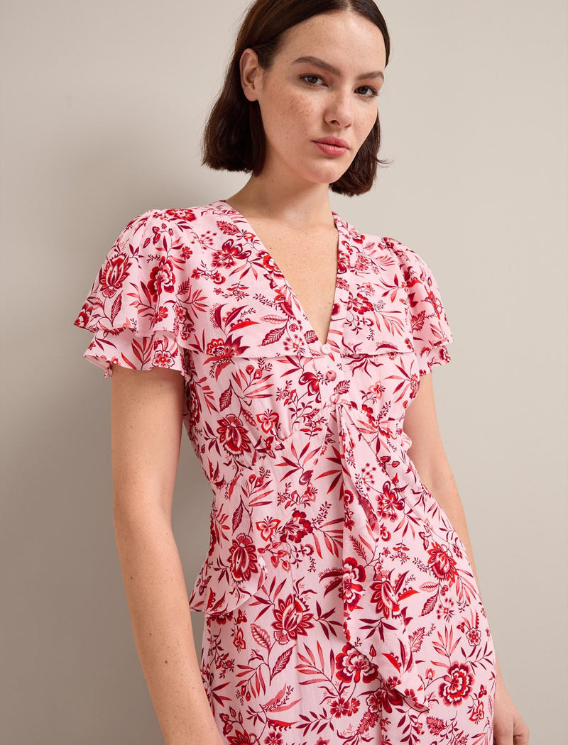 Vivienne Cotton Blend Maxi Dress - Pink Palm Floral Print