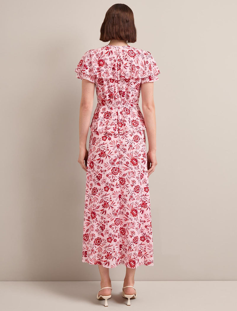 Vivienne Cotton Blend Maxi Dress - Pink Palm Floral Print