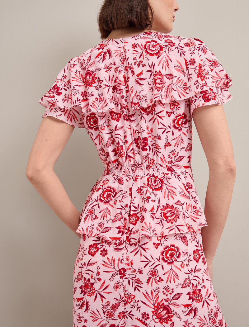 Vivienne Cotton Blend Maxi Dress - Pink Palm Floral Print