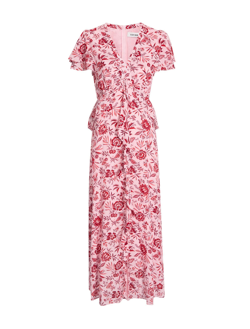 Vivienne Cotton Blend Maxi Dress - Pink Palm Floral Print