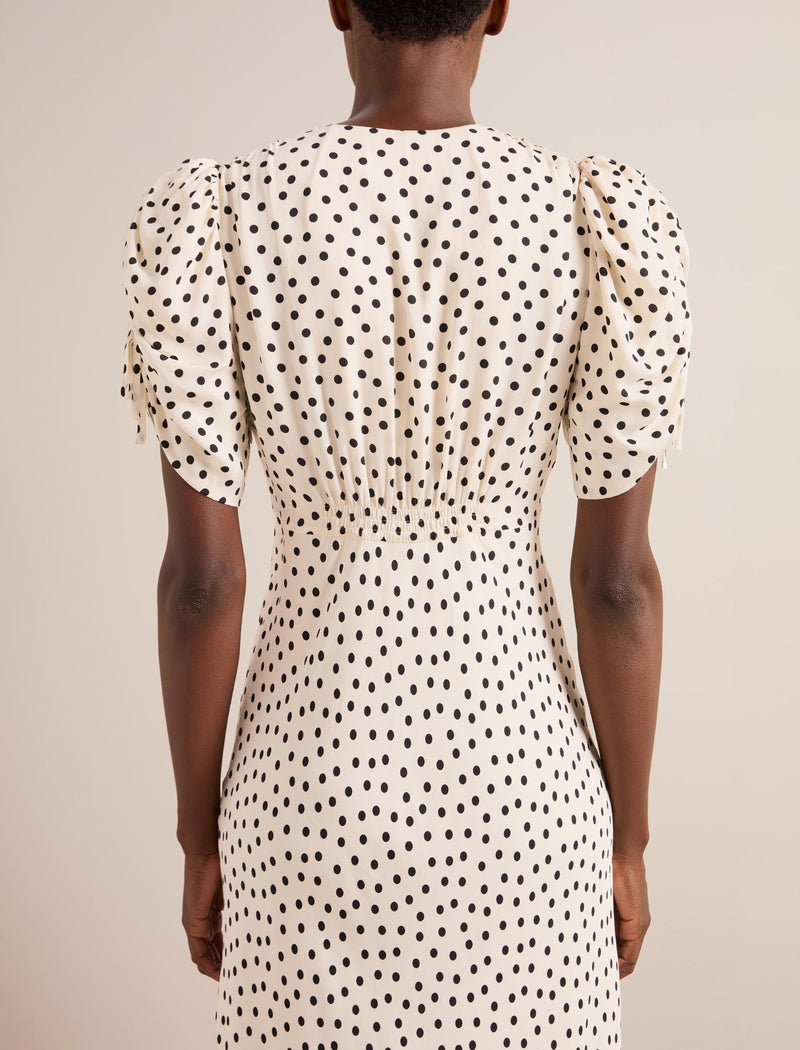Ophelia Bias Cut Maxi Dress - Ecru Black Polka Dot Print
