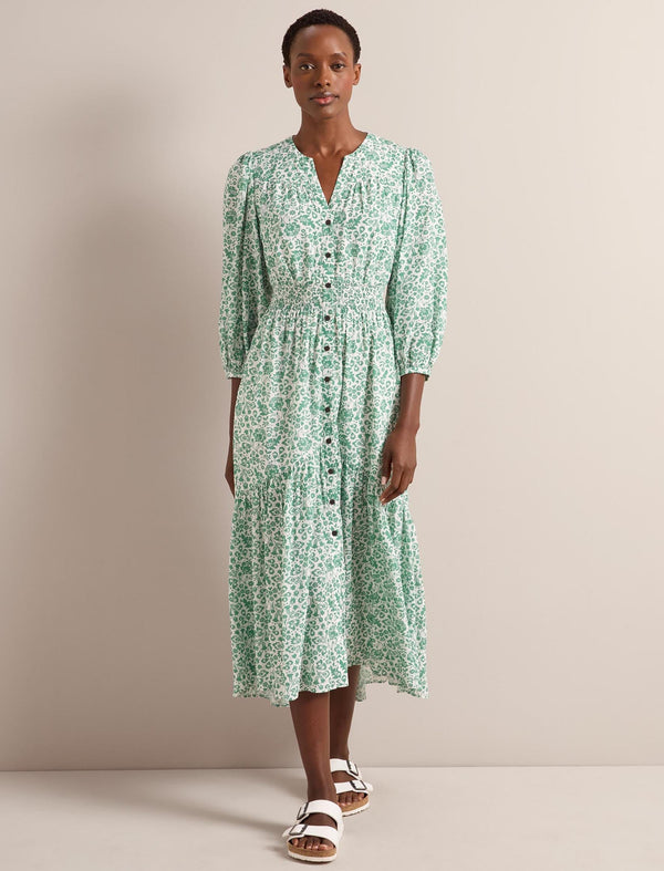 Aspen Cotton Blend Maxi Dress - Green Mono Floral Print
