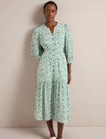Aspen Cotton Blend Maxi Dress - Green Mono Floral Print