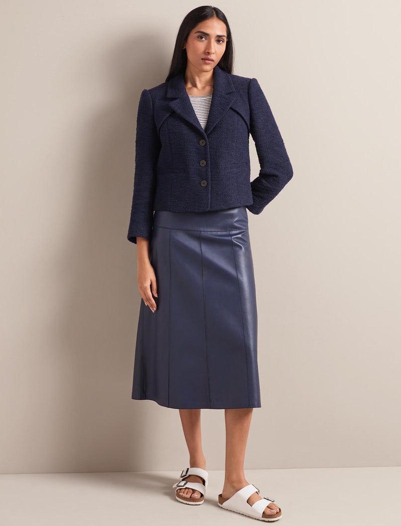 Tiana Leather Midi Skirt - Navy