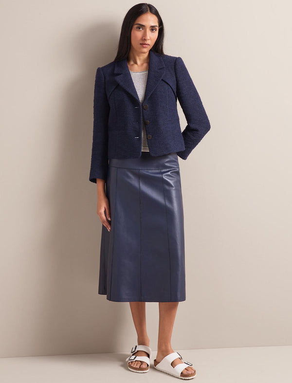 Tiana Leather Midi Skirt - Navy