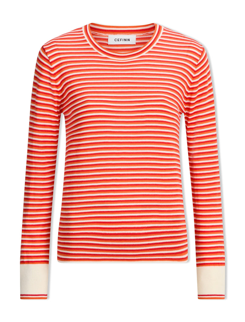 Jodi Cotton Blend Jumper - Red Orange Cream Stripe