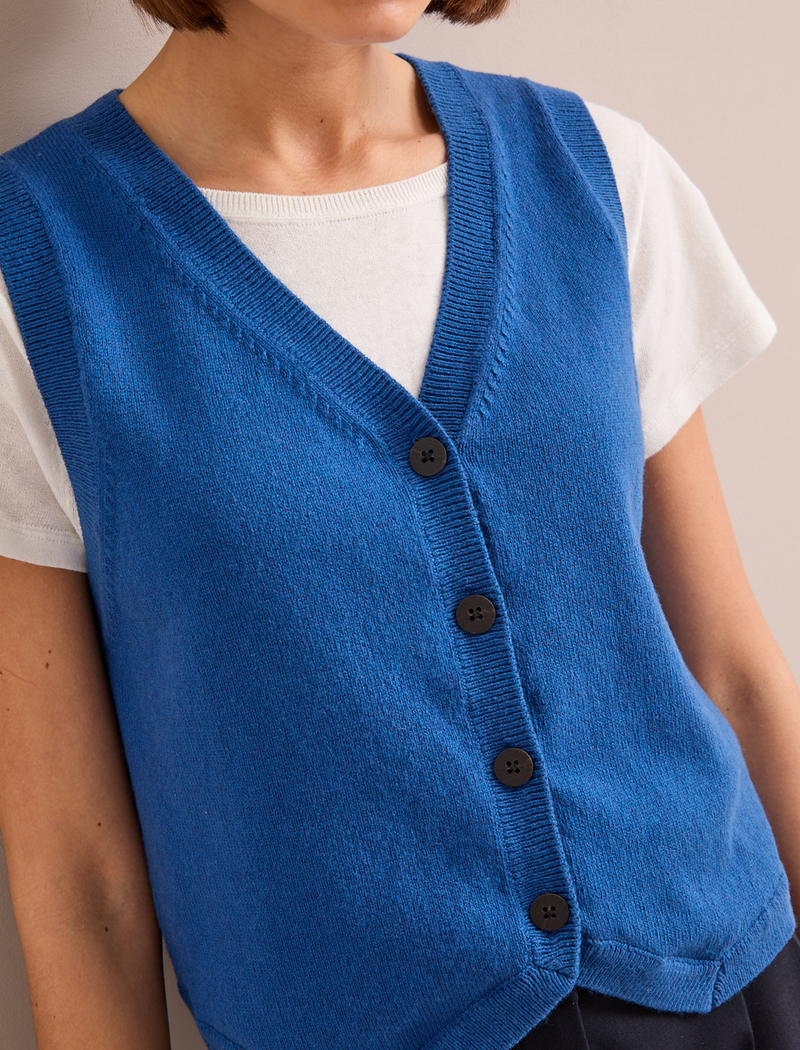 Wesley Cotton Blend V Neck Waistcoat - Bright Blue