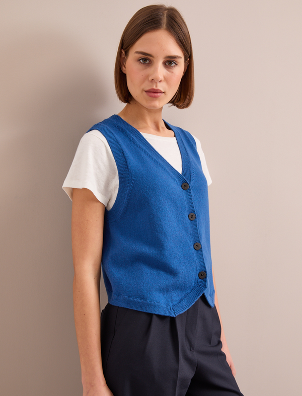 Wesley Cotton Blend V Neck Waistcoat - Bright Blue