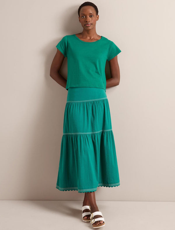 Madison Linen Blend Round Neck Knit T-Shirt - Mid Green