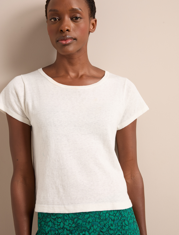 Madison Linen Blend Round Neck Knit T-Shirt - White