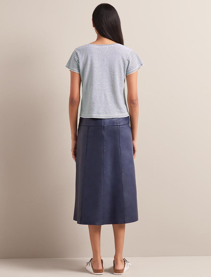 Madison Linen Blend Round Neck Knit T-Shirt - White Navy Stripe