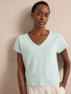 Madison Linen Blend V Neck Knit T-Shirt - Mint