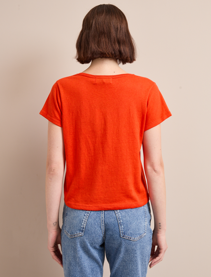 Madison Linen Blend V Neck Knit T-Shirt - Vermillion Red