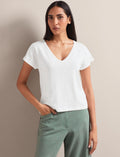 Madison Linen Blend V Neck Knit T-Shirt - White