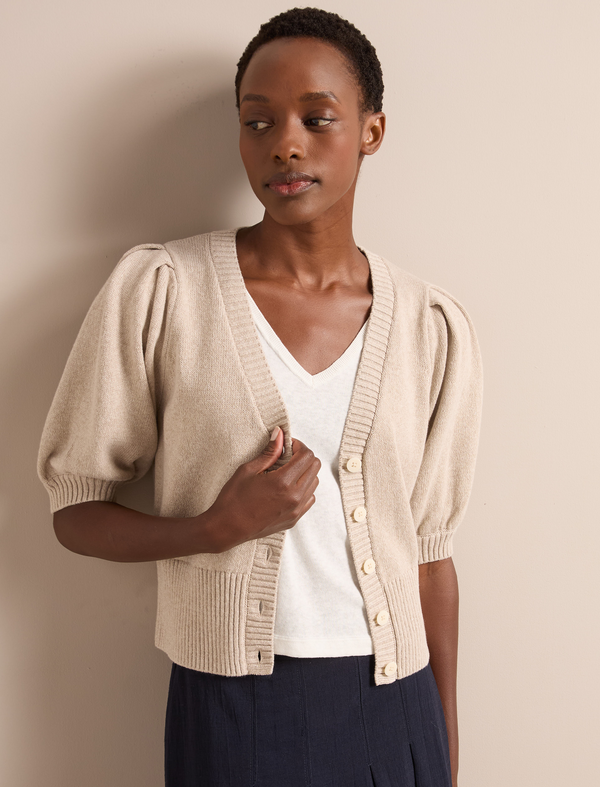 Amalie Linen Blend Cardigan - Taupe