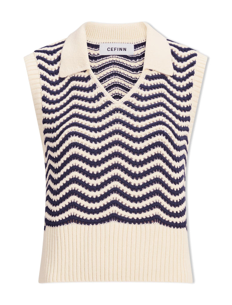 Velma Cotton Vest - Cream Navy Stripe