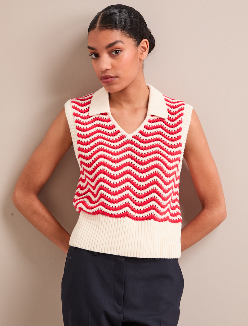 Velma Cotton Vest - White Orange Stripe