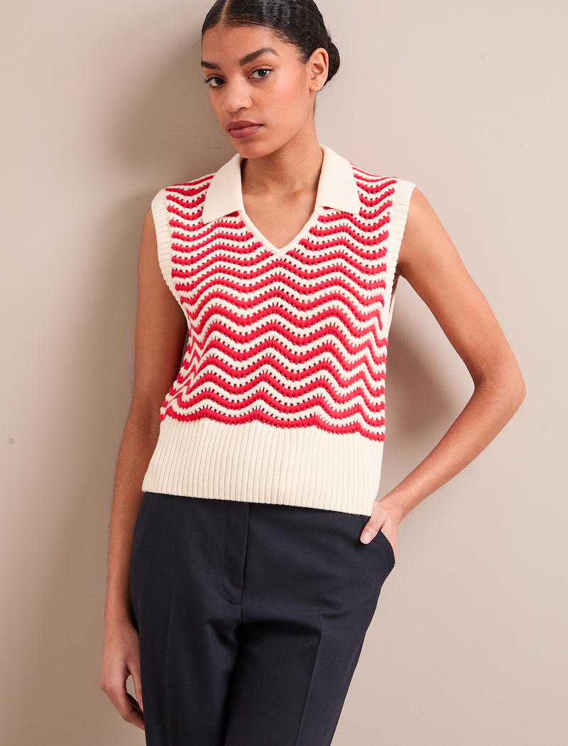 Velma Cotton Vest - White Orange Stripe