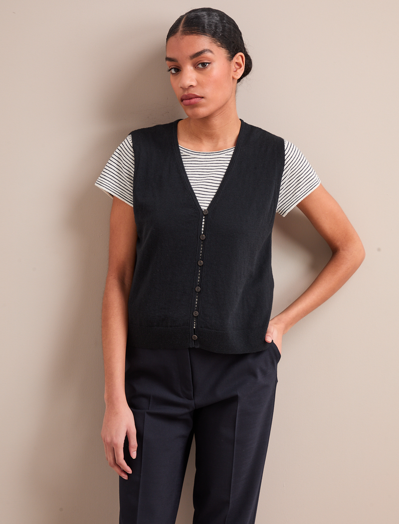 Vinnie Cotton Blend Vest - Black