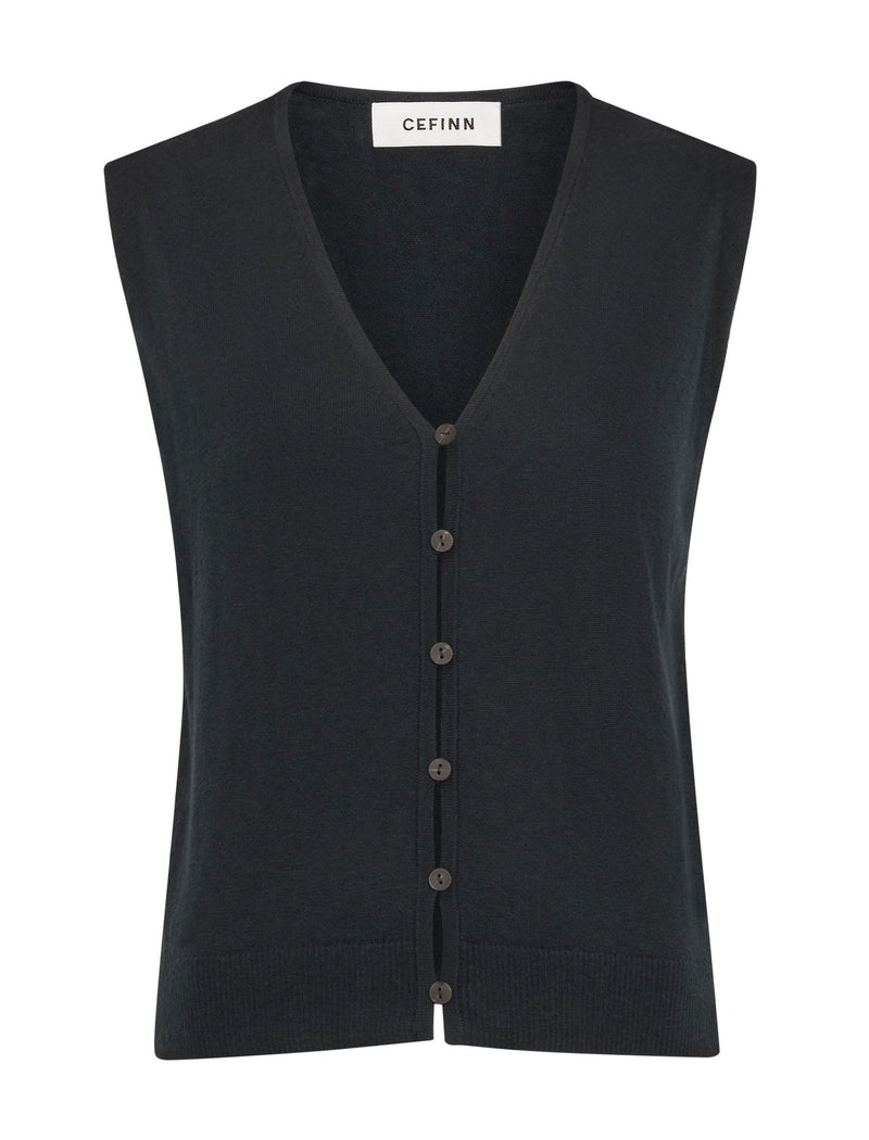 Vinnie Cotton Blend Vest - Black