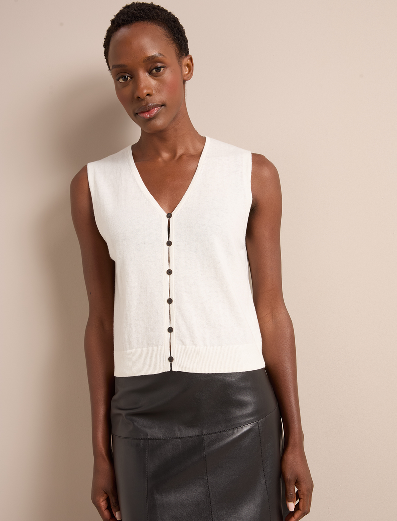 Vinnie Cotton Blend Vest - Ivory