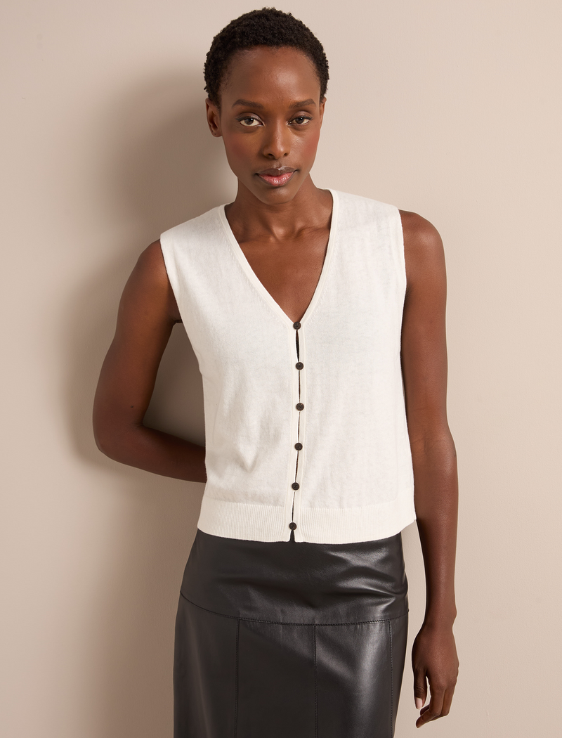 Vinnie Cotton Blend Vest - Ivory