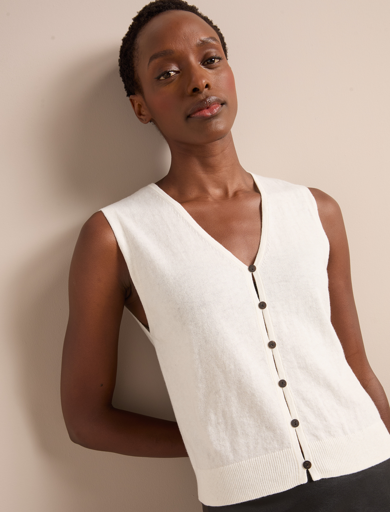 Vinnie Cotton Blend Vest - Ivory