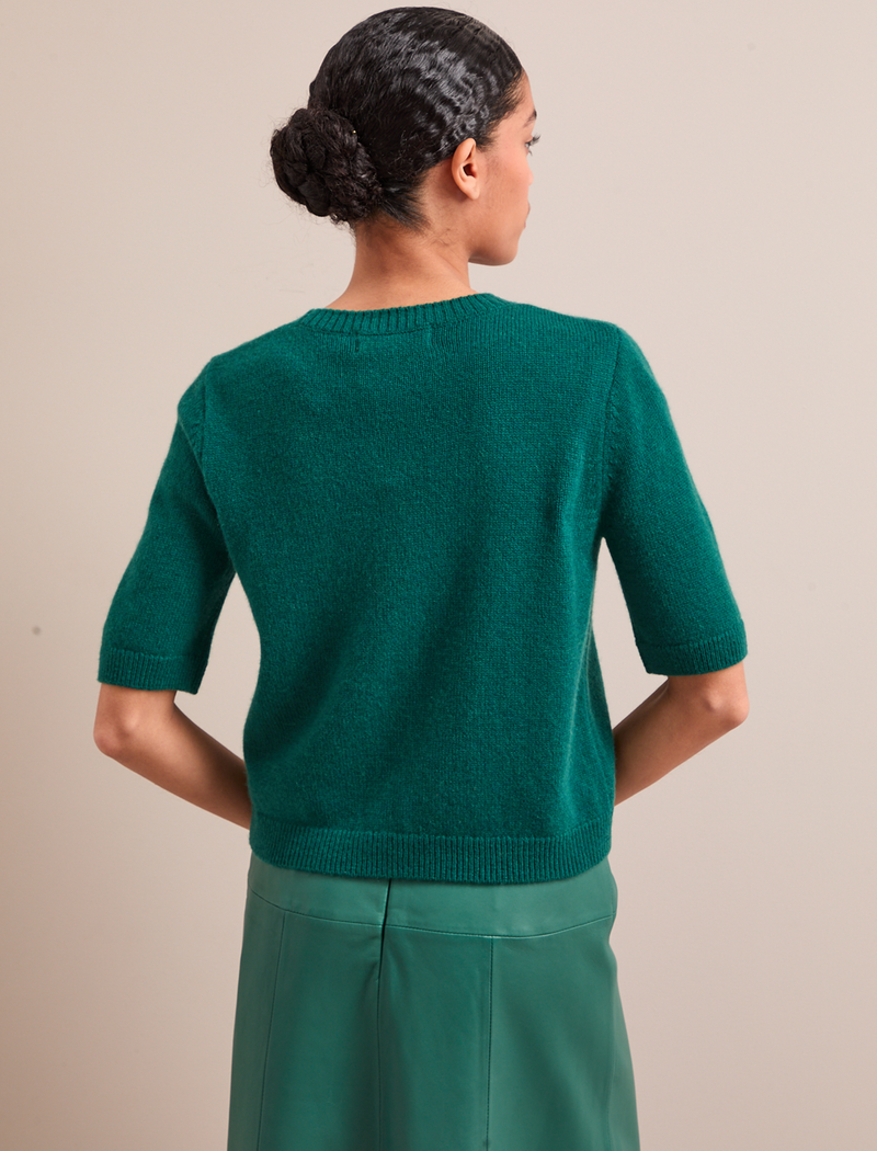 Clara Cashmere Short Sleeve Cardigan - Mid Green