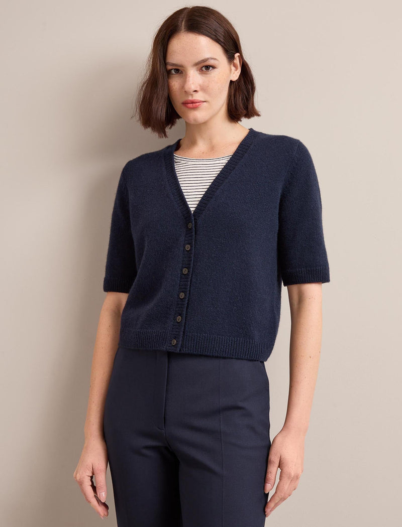 Clara Cashmere Short Sleeve Cardigan - Navy