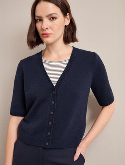 Clara Cashmere Short Sleeve Cardigan - Navy