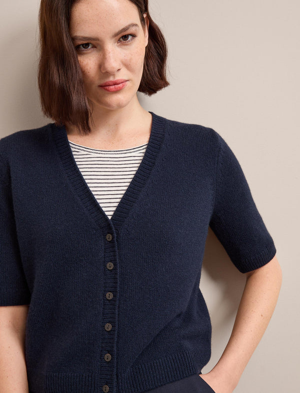 Clara Cashmere Short Sleeve Cardigan - Navy