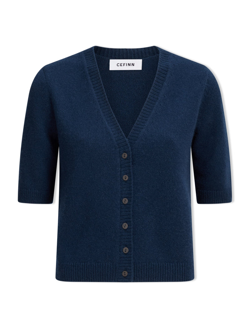 Clara Cashmere Short Sleeve Cardigan - Navy