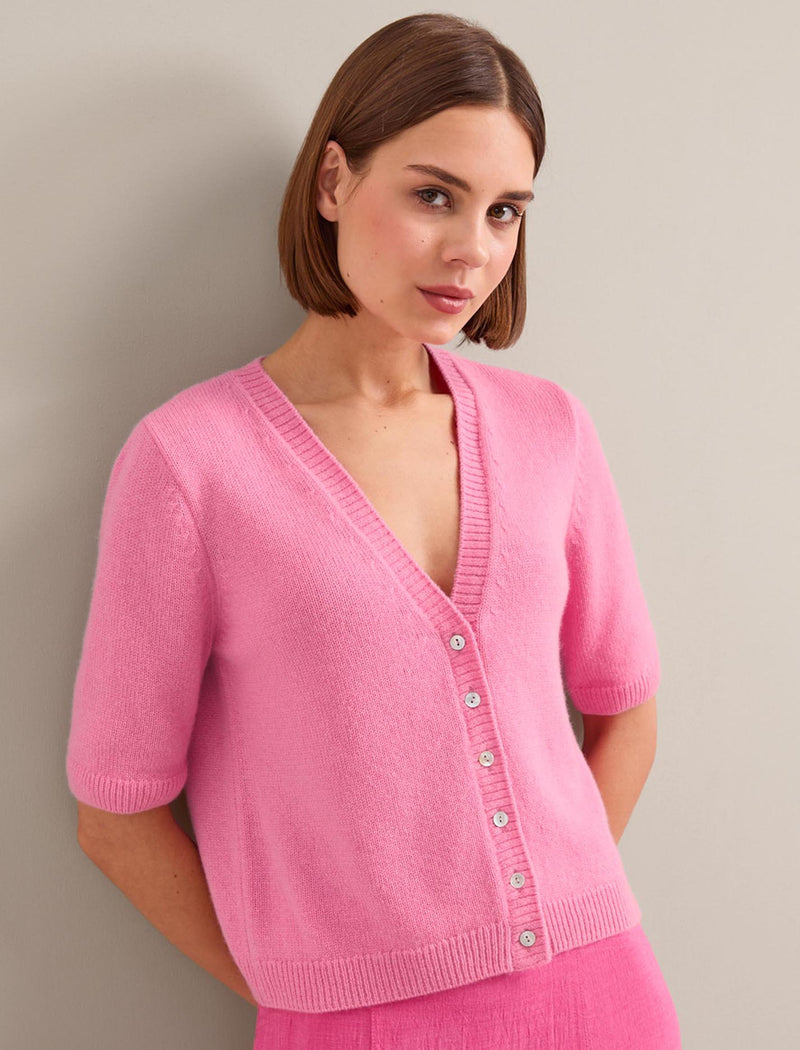 Clara Cashmere Short Sleeve Cardigan - Pink