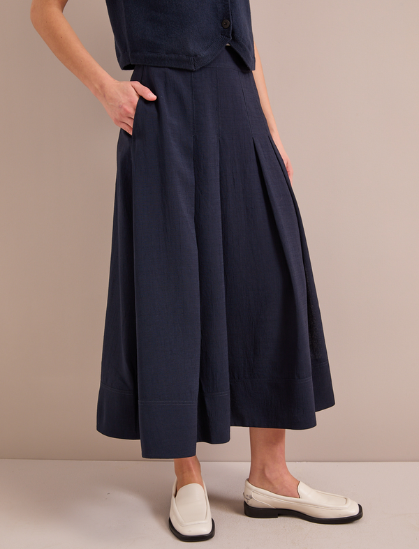 Sophia Techni Voile Pleated Maxi Skirt - Navy